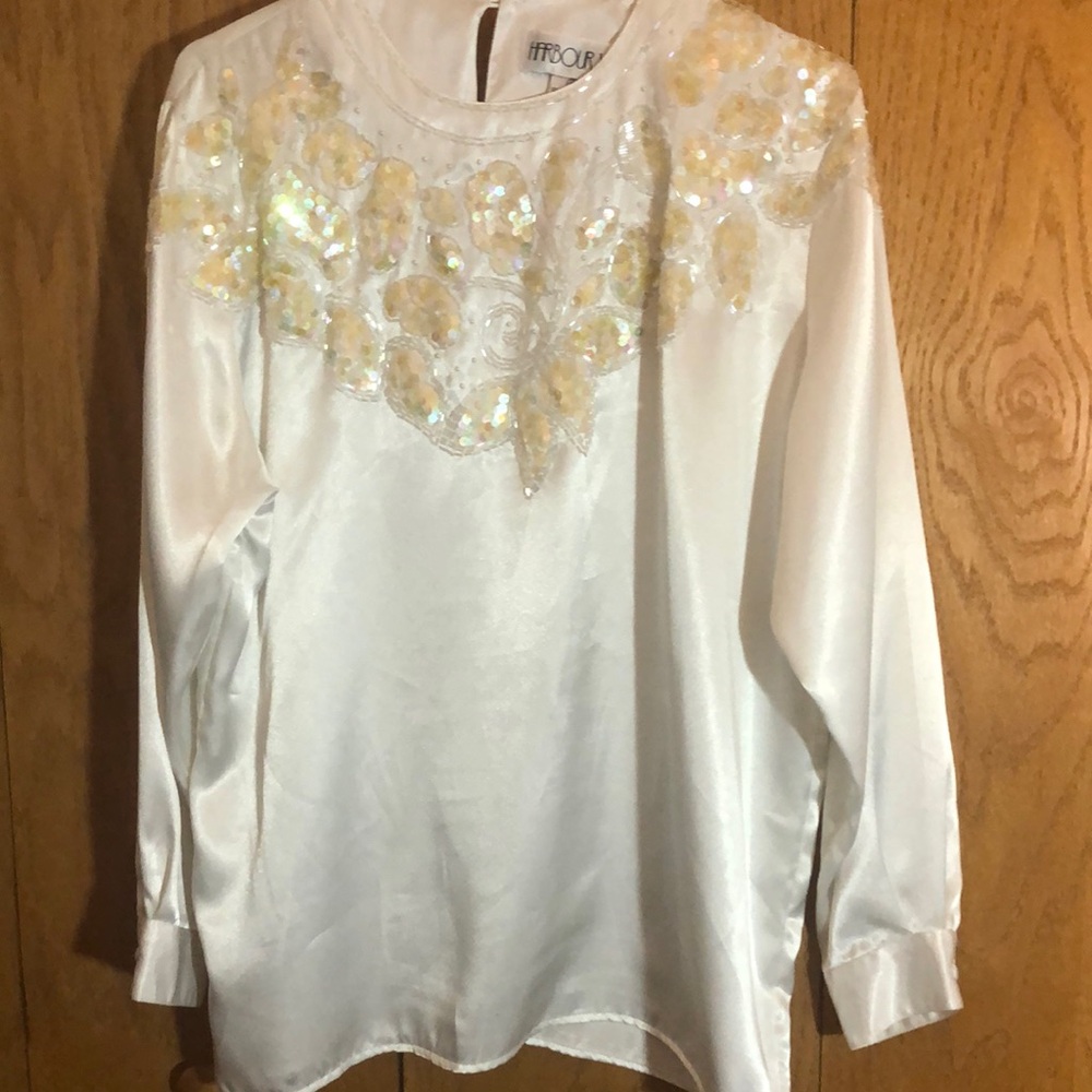 Harbour  Vue White Satin Blouse with Sequin Details size medium